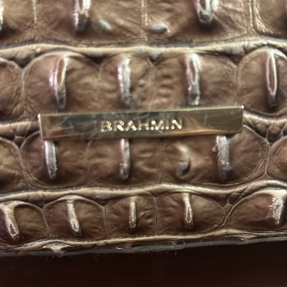 Brahmin Croc-Embossed Hobo Bag in Brown and Cream - Picture 3 of 12